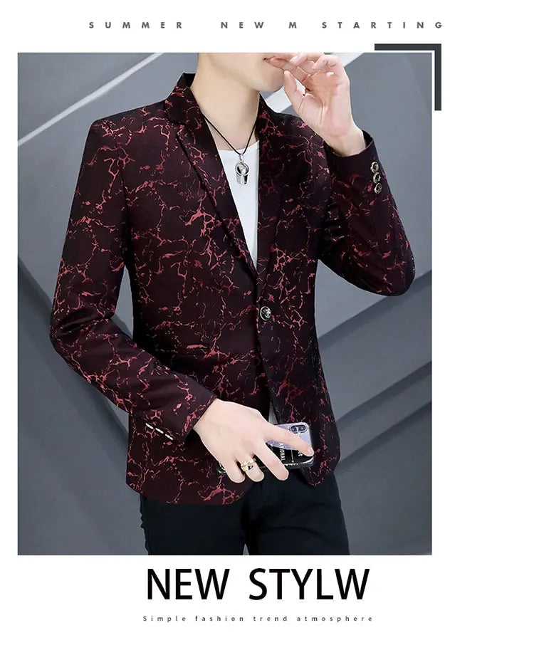 The Main Push Burst Casual Small Suit Trend Pattern Personality Coat Spring and Summer Coat Comfortable Handsome Men's Clothing