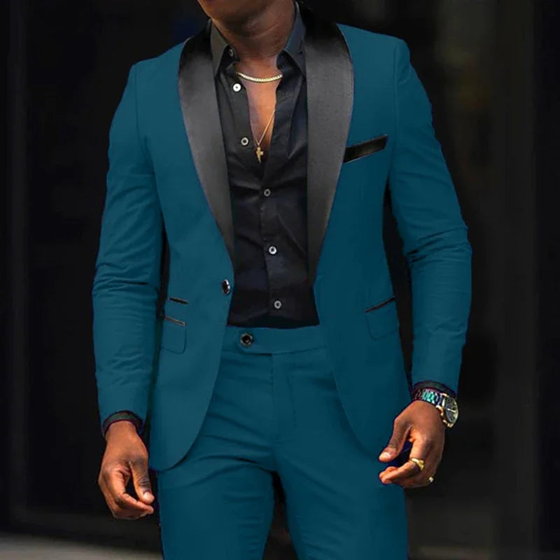 Men's Suit Jacket Autumn Slim Fit One Button Blazer Fashion New Formal England Male Dress Coat Trousers Pants 2 Pieces Set