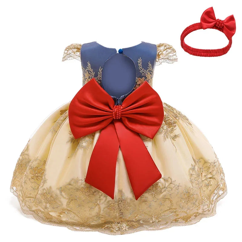 Cute Baby Girls Dress for Party Flower Lace Vintage Girl Dresses for 1-5Yrs Baby Clothes Holiday Kids Snow White Princess Dress