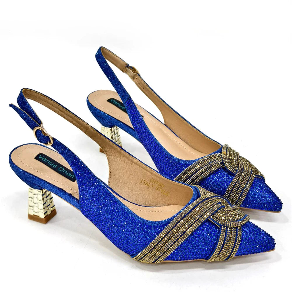 Venus Chan 2024 Special Design High Quality Orange Color African Women Shoes and Bag Set with Shinning Crystal for Wedding Party