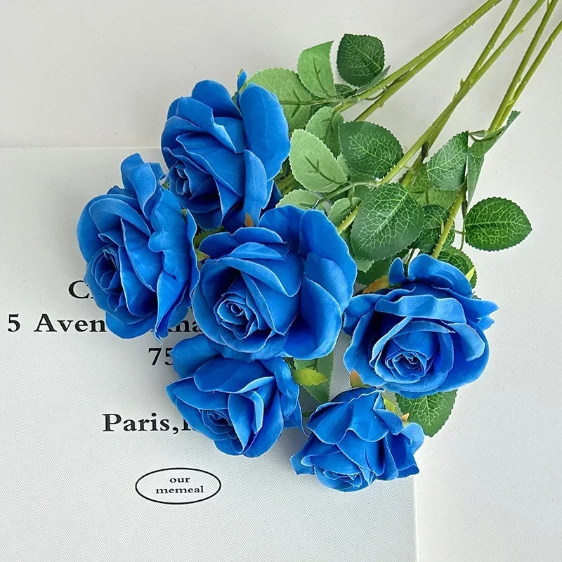 Artificial Roses Velvet Flowers with Long Stem Fake Roses Bouquet DIY for Home Vase Garden Craft Flower Wall Wedding Decoration