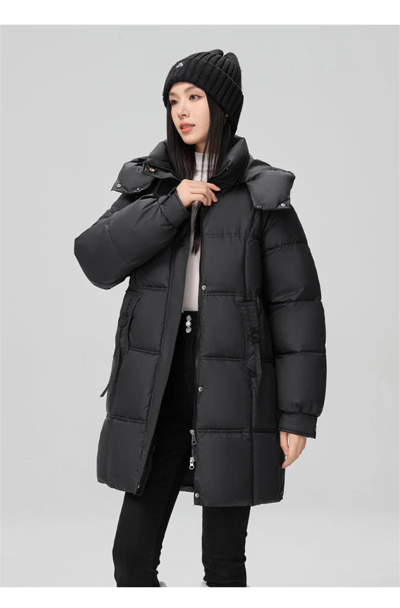 2024 New Winter Women Jacket Mid Long Hooded Parka Cotton Padded Jacket Female Parkas Loose Casual Warm Outwear Snow Wear Coats