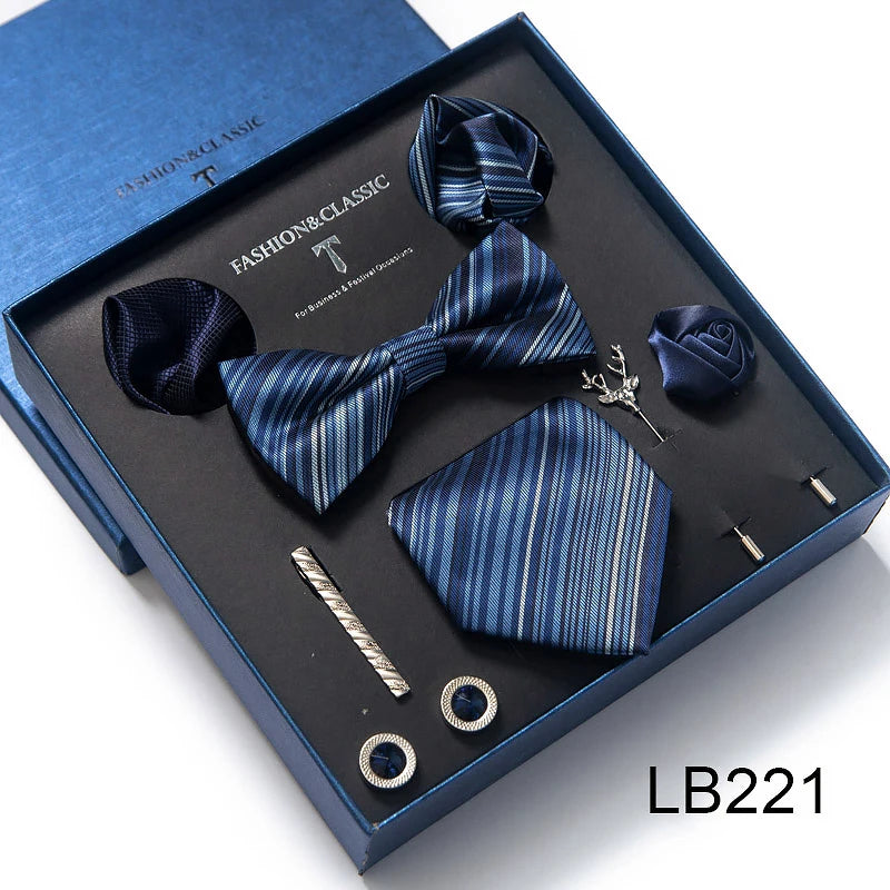 Men's Tie Set Luxury Gift Box Silk Tie Necktie Set 8pcs Inside Packing Festive Present Cravat Pocket Squares Holiday Gift Men