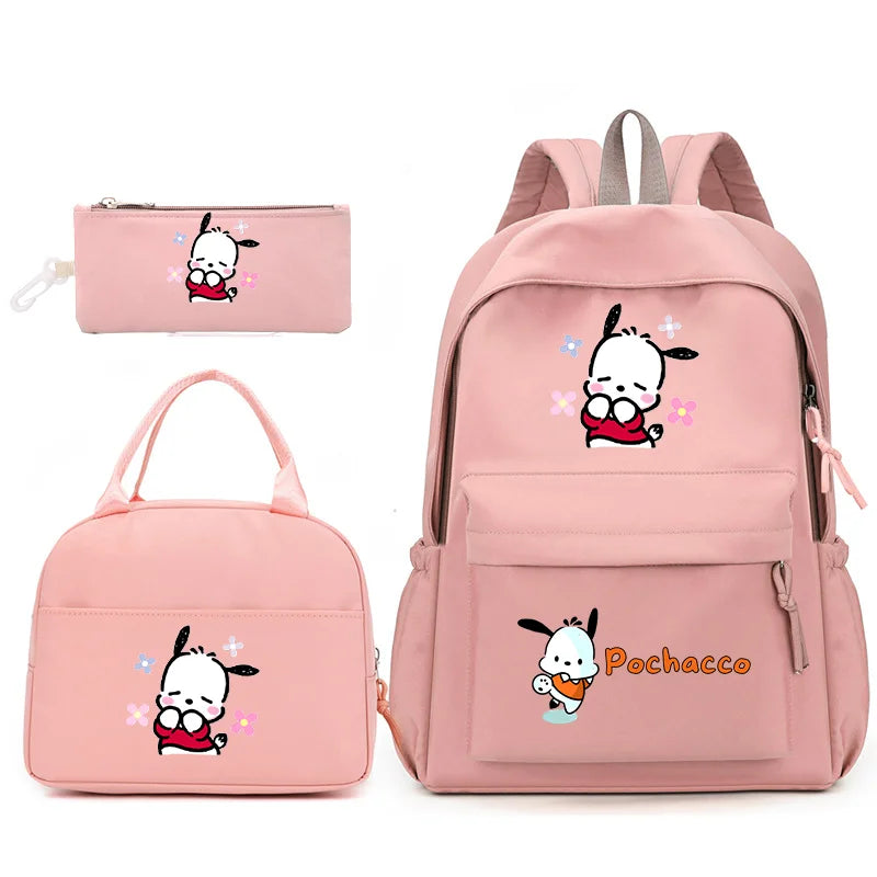 3pcs/Set Pochacco Backpack with Lunch Bag for Teenagers Student School Bags Casual Comfortable Travel Set
