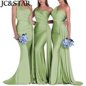 Purple Blue Pink Bridesmaid Dresses Women For Wedding Satin One Shoulder Sexy Mermaid Vestidos Para Bodas Mujer Invitada Chic