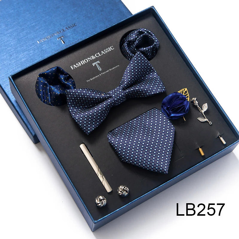 Men's Tie Set Luxury Gift Box Silk Tie Necktie Set 8pcs Inside Packing Festive Present Cravat Pocket Squares Holiday Gift Men