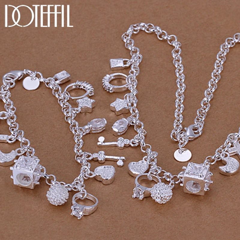 Moon Heart Lock Cross Bracelet Necklace Set For Men Woman Charm Wedding Engagement Party Fashion Jewelry