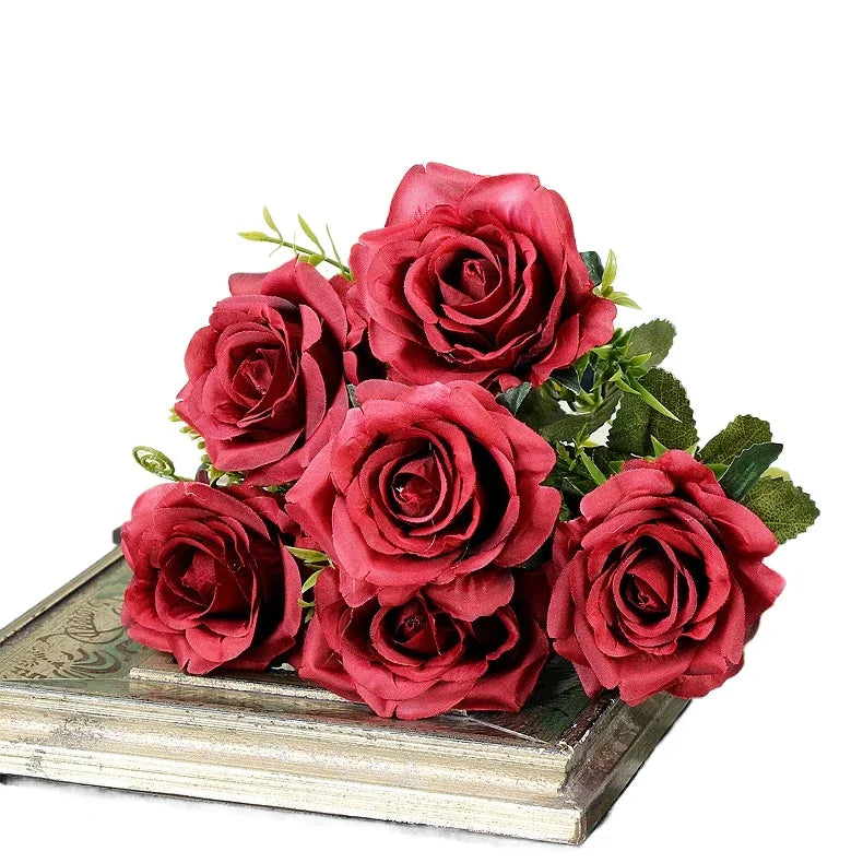 High-quality Silk Orange Rose Artificial Flowers for Wedding Decoration, Big and Realistic.