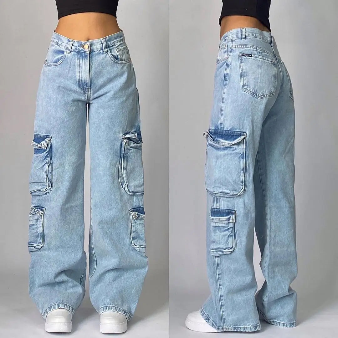 Y2K New Fashion Star Embroidery Patch Baggy Jeans Women Street Harajuku Vintage Hip Hop Casual Gothic High Waist Wide Leg Pants