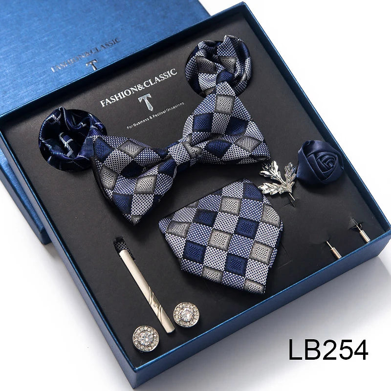 Men's Tie Set Luxury Gift Box Silk Tie Necktie Set 8pcs Inside Packing Festive Present Cravat Pocket Squares Holiday Gift Men