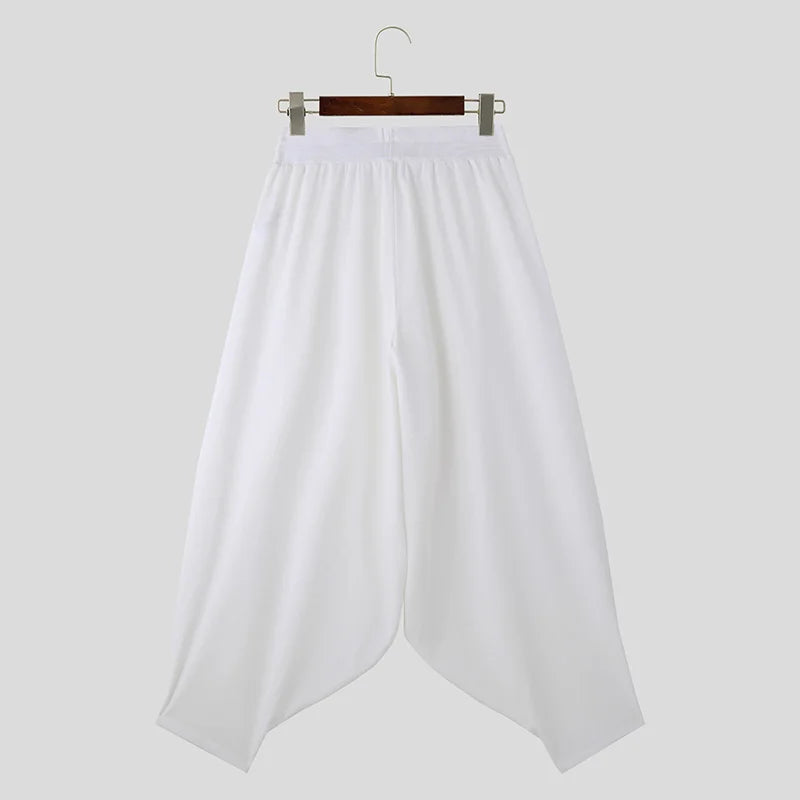2024 Men Wide Leg Pants Solid Color Elastic Waist Loose Casual Trousers Men Oversize Streetwear Fashion Long Pants S-5XL INCERUN