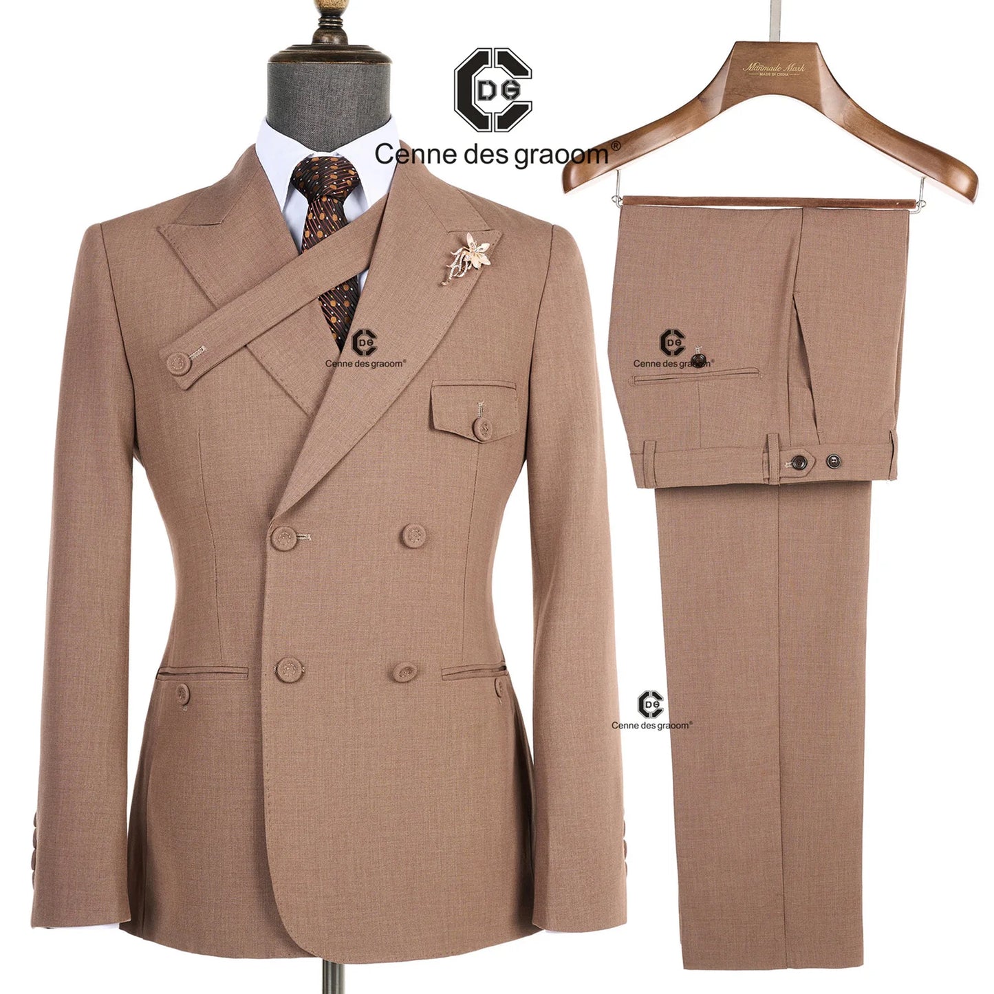 Cenne Des Graoom 2024 New Elegant Grey Suits for Men Double Breasted Hand Sewn Buttons 2 Pieces Set High Quality Wedding Party