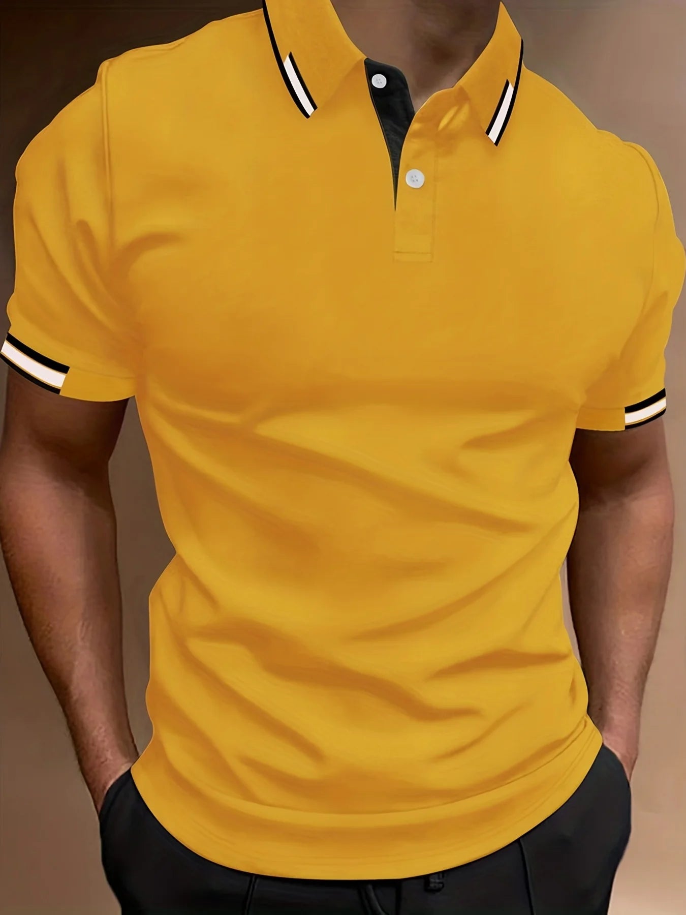 Men's Contrast Binding Short Sleeve Golf Polo Shirt Male Tops For Summer Outdoor Business Casual Short Sleeve Button Polo Tshirt