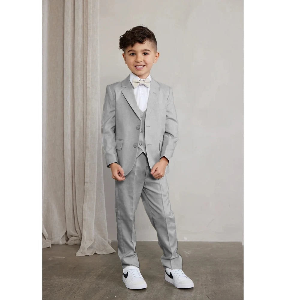 3 Piece Ivory Boys Suit for Wedding Formal Suits Set Notched Lapel Blazer Vest Pants Kids Dress Clothes Outfit 2-18 Years Old
