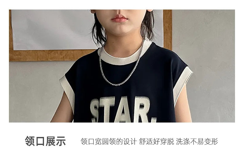 Summer 5-10 Years Old Boys' Sportswear Set 2025 Casual Loose Sleeveless Outfit | Trendy 2Pcs Clothing Letters Kids' Outfit