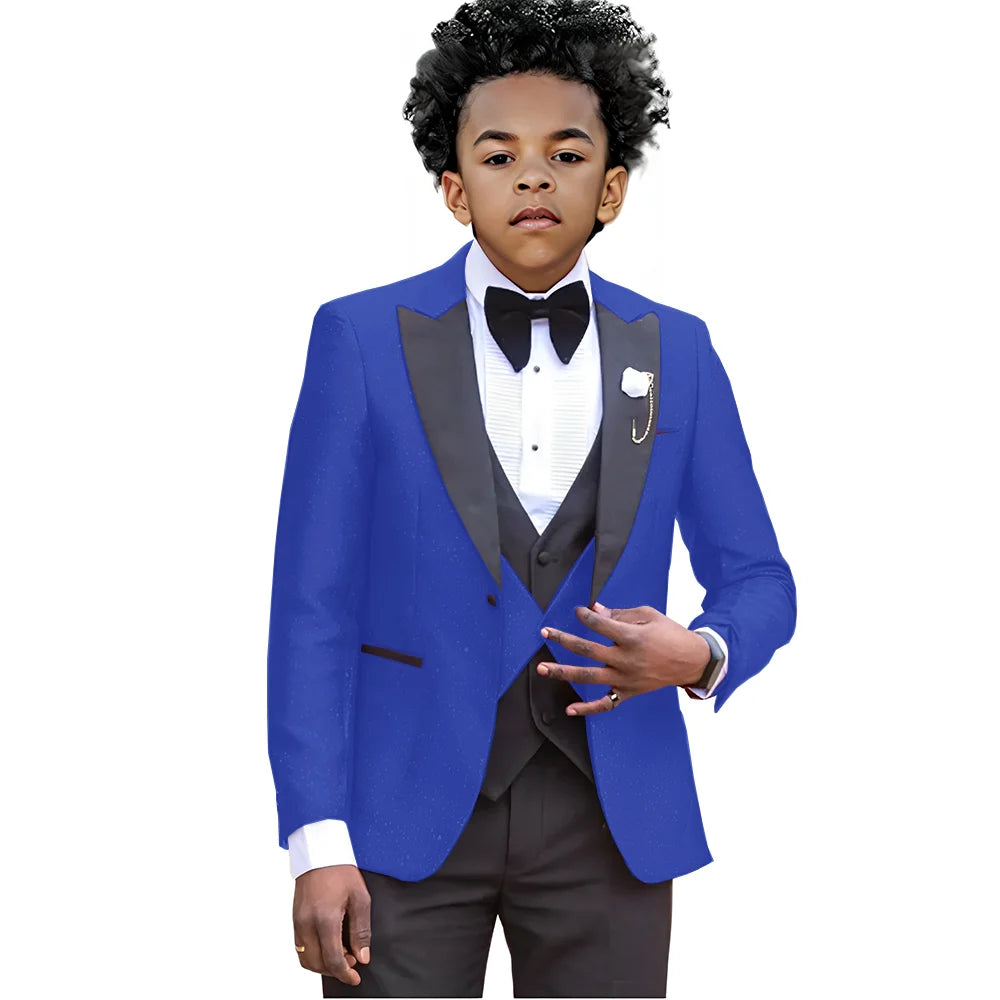 Boy Suits For Wedding Luxury Tuxedos 3 Pieces Slim Fit Boy Wear Party Prom Blazer Vest With Pants Custom Made