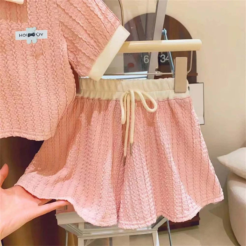 Summer Girl Sets Short-sleeve T-shirt Suit For Children Casual Thin Kids Tops+Shorts 2Pcs Outfits 2-10Y Toddler Fashion Clothing