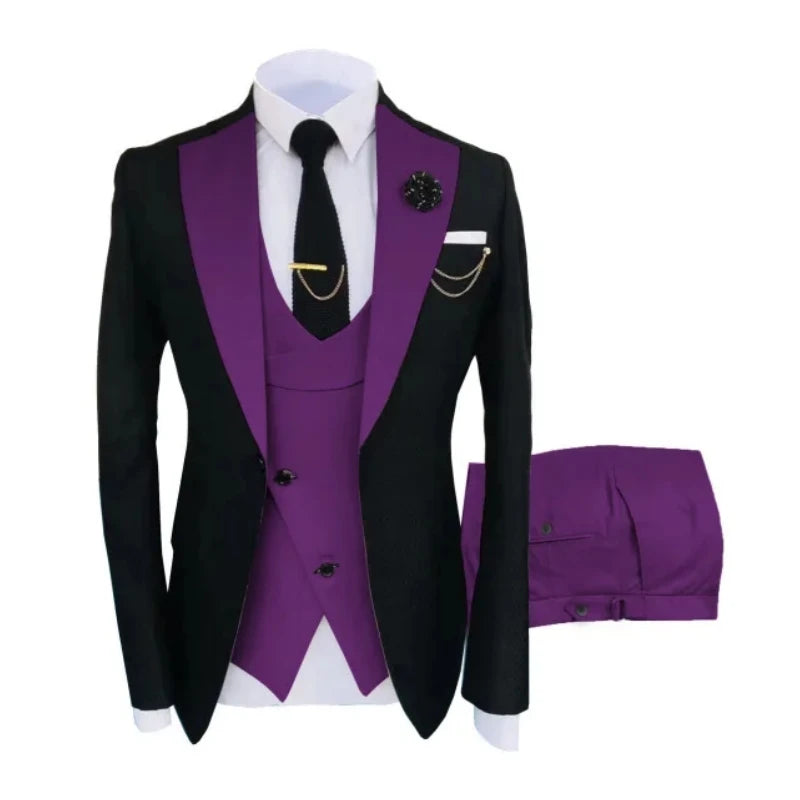Men Suits 3 Pieces Tailored Best Man Groom Wedding Tuxedo Slim Fit Jacquard Two-color Blazer Jacket Vest Pants Tuxedo Clothing