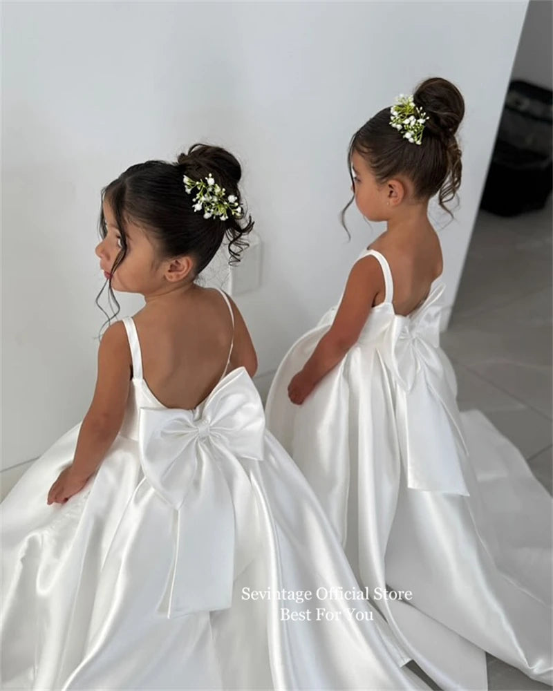 Sevintage Cute Ivory Baby Flower Dresses Bow Back Birthday Party Gifts Wedding Dresses For Kids ropa de niña 2025 Customized