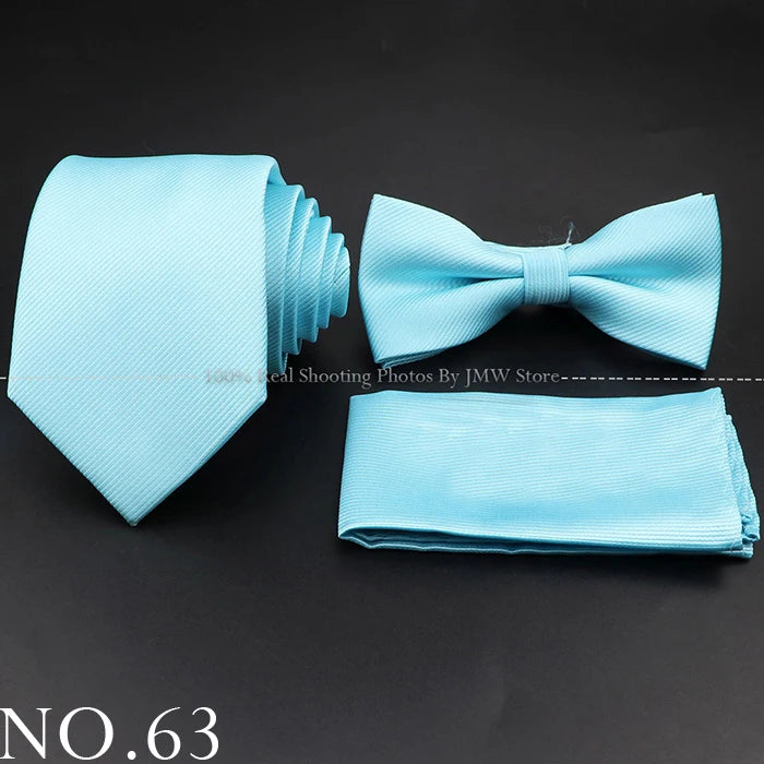 Hot Sale Red Blue Tie Set Polyester Slim Striped Necktie Bowtie Cufflink Brooch For Groom Suit Wedding Cravat Shirt Accessory