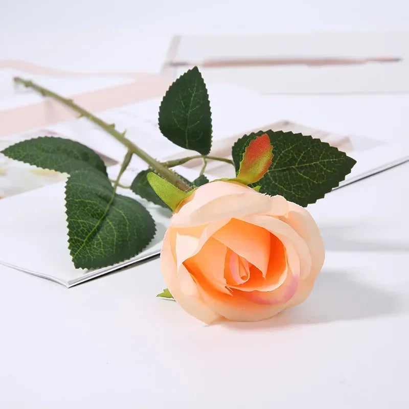 Artificial Roses Velvet Flowers with Long Stem Fake Roses Bouquet DIY for Home Vase Garden Craft Flower Wall Wedding Decoration