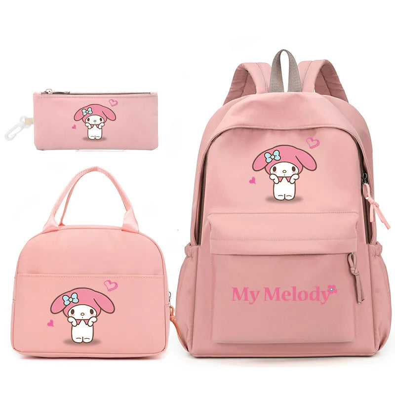 3pcs/Set My Melody Backpack with Lunch Bag for Teenagers Student School Bags Casual Comfortable Travel Set