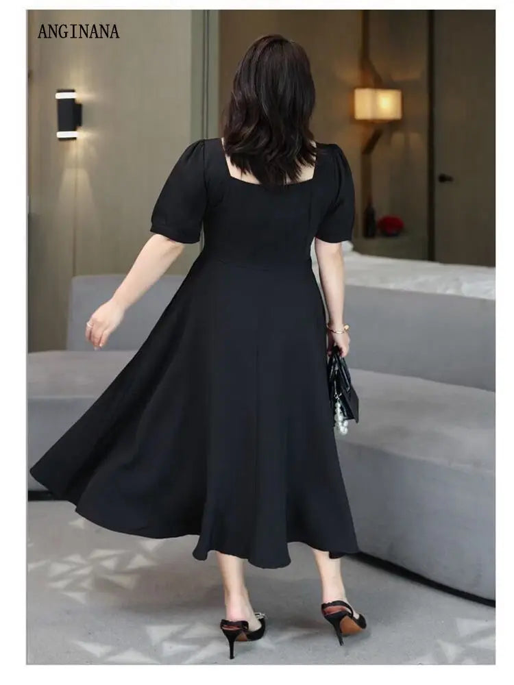 Large size women's 10xl 150kg dress big size 6xl 7XL 8xl 9xl summer aromatic collar short sleeve loose oversized black dress