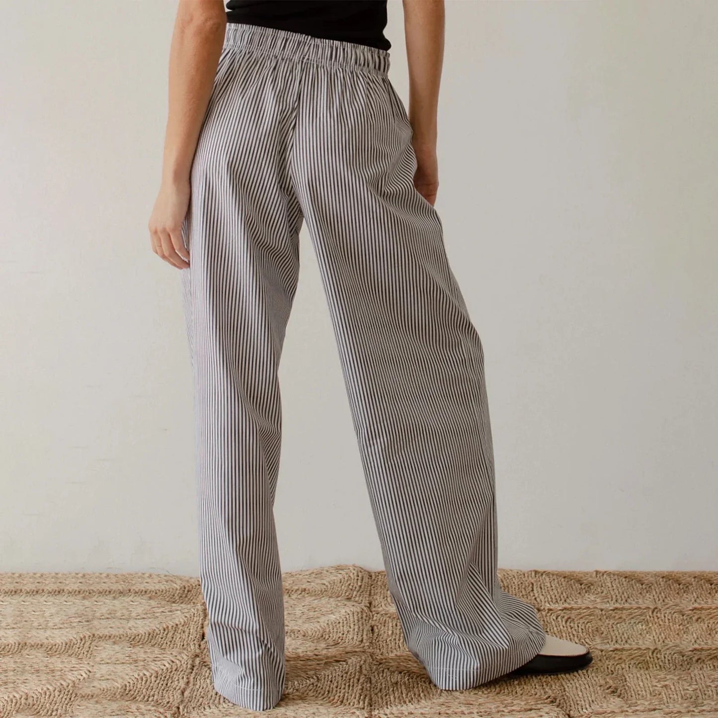 Combhasaki Women Y2K Aesthetic Wide-Leg Pants Stripe Drawstring High Elastic Waist Trousers Spring Fall Retro Sweatpants Bottoms