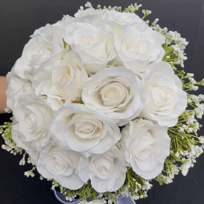 Wedding Flowers Bridal Bouquet Bridesmaids Silk Roses Fake Babys Breath Bride Wedding Accessories Table Centerpiece Decoration