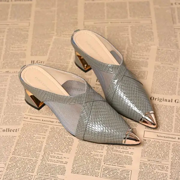Low Shoes Hoof Heels Rome Synthetic PU Fabric Rubber Low Shoes PU Rubber Hoof Heels Fabric Rome