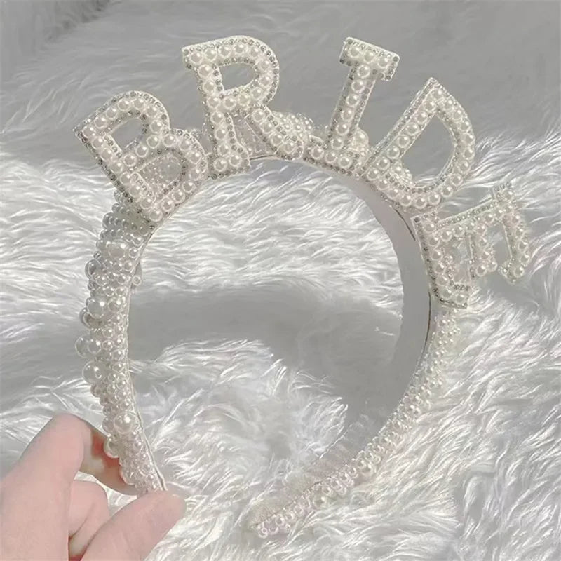 Bride to be Pearl crown tiara veil Bach Bachelorette hen Party Bridal Shower wedding engagement rehearsal dinner Decoration Gift