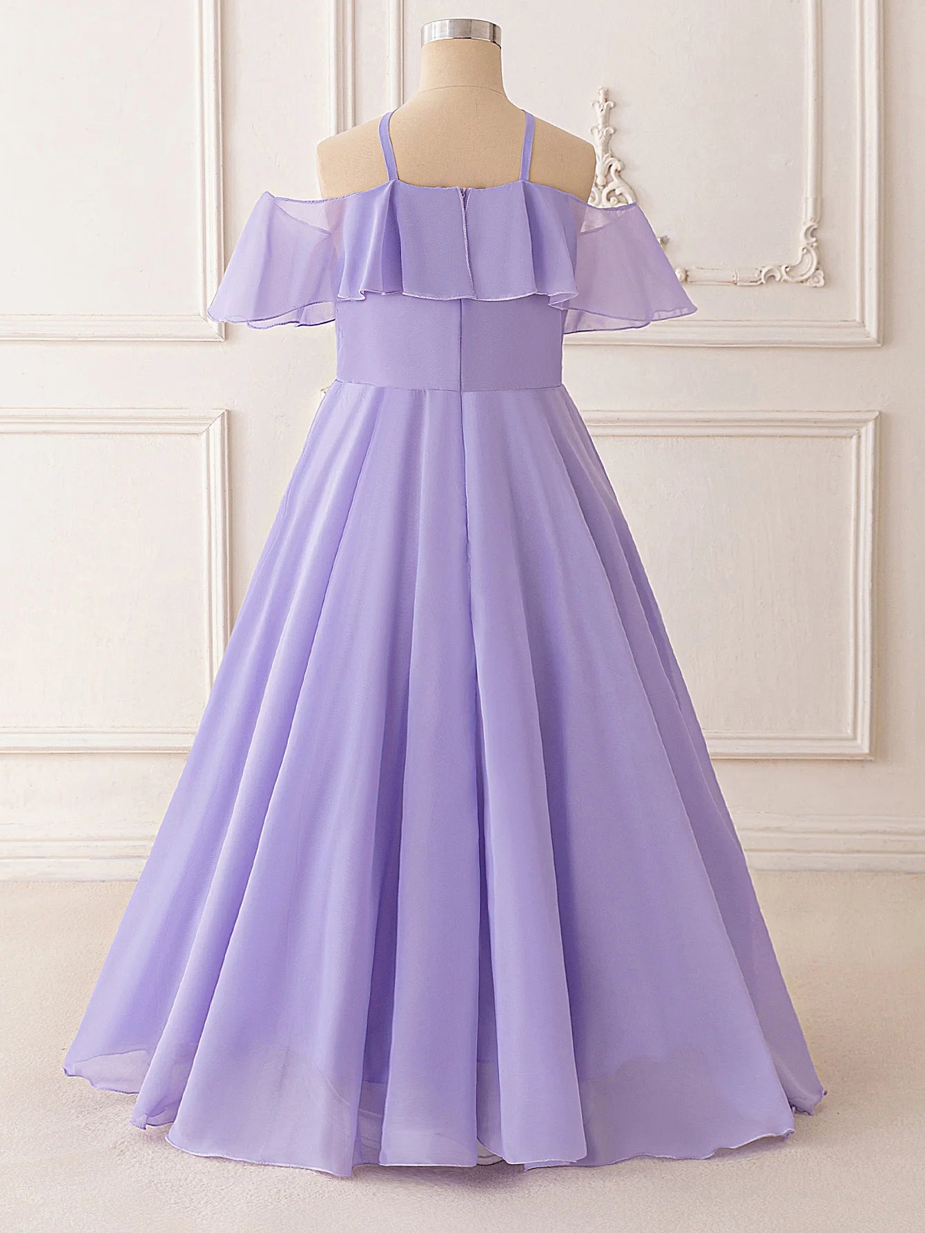 Ruffle Girls Party Bridesmaid Strap Dress off Shoulder Long Wedding Princess Prom Dresses Kids Elegant Beach Birthday Evening