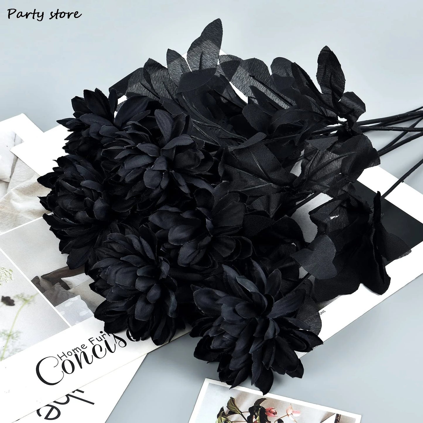 Halloween Burgundry Dahlia Black Artificial Flower Branch Wedding Flower Wall Arrangement Materials Fake Flower Table Home Decor
