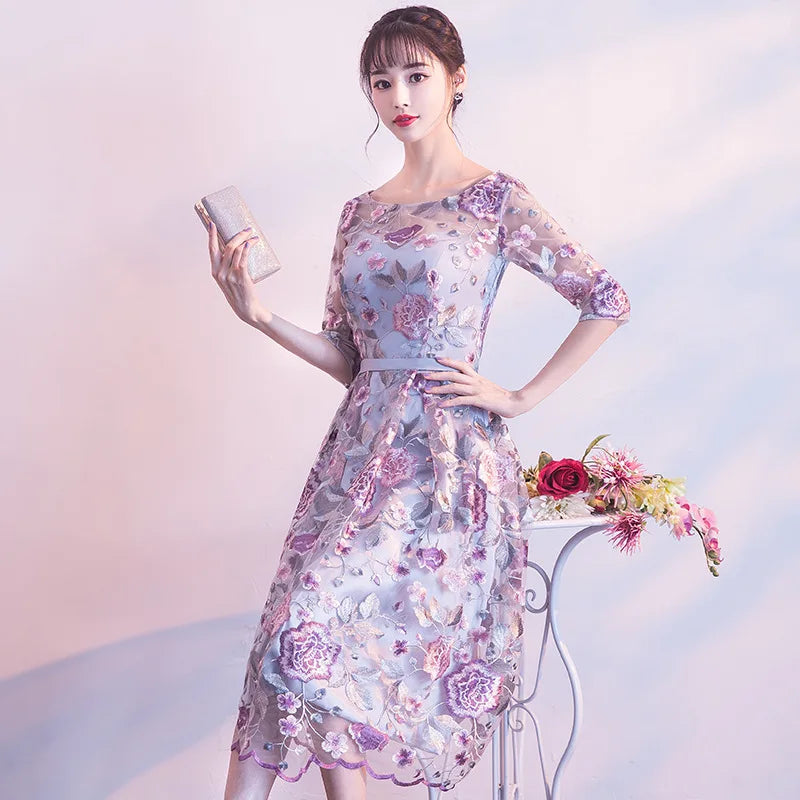 DongCMY New Short Formal Dresses Flowers Vestidos de Noche Bride Elegant Women's Party Dress