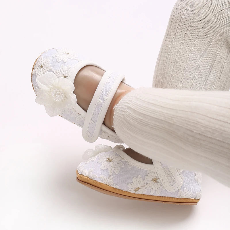 VALEN SINA 0-18 Months Newborn Girl White Baptism Shoes Bow Non-slip Rubber Soft-Sole Flat PU First Walker Mary Janes