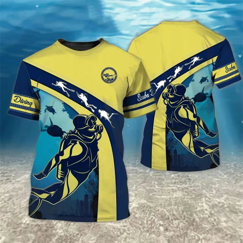 Men's T-Shirt Summer Clothing Diving Printed 3d T Shirts Short Sleeve Tops Casual Oversized Apparel Travel Clothing 2025 Tops