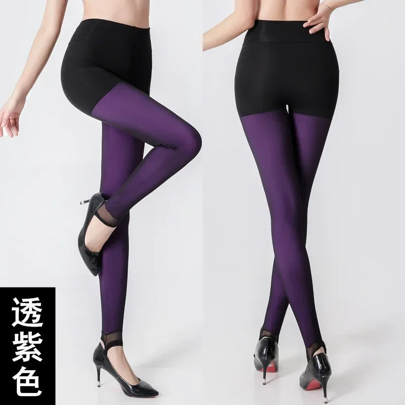 Winter Warm Leggings Sexy Slim Translucent Pantyhose Nylon Tights High Waist Elastic Wool Sock Pants Women Thermal Legging