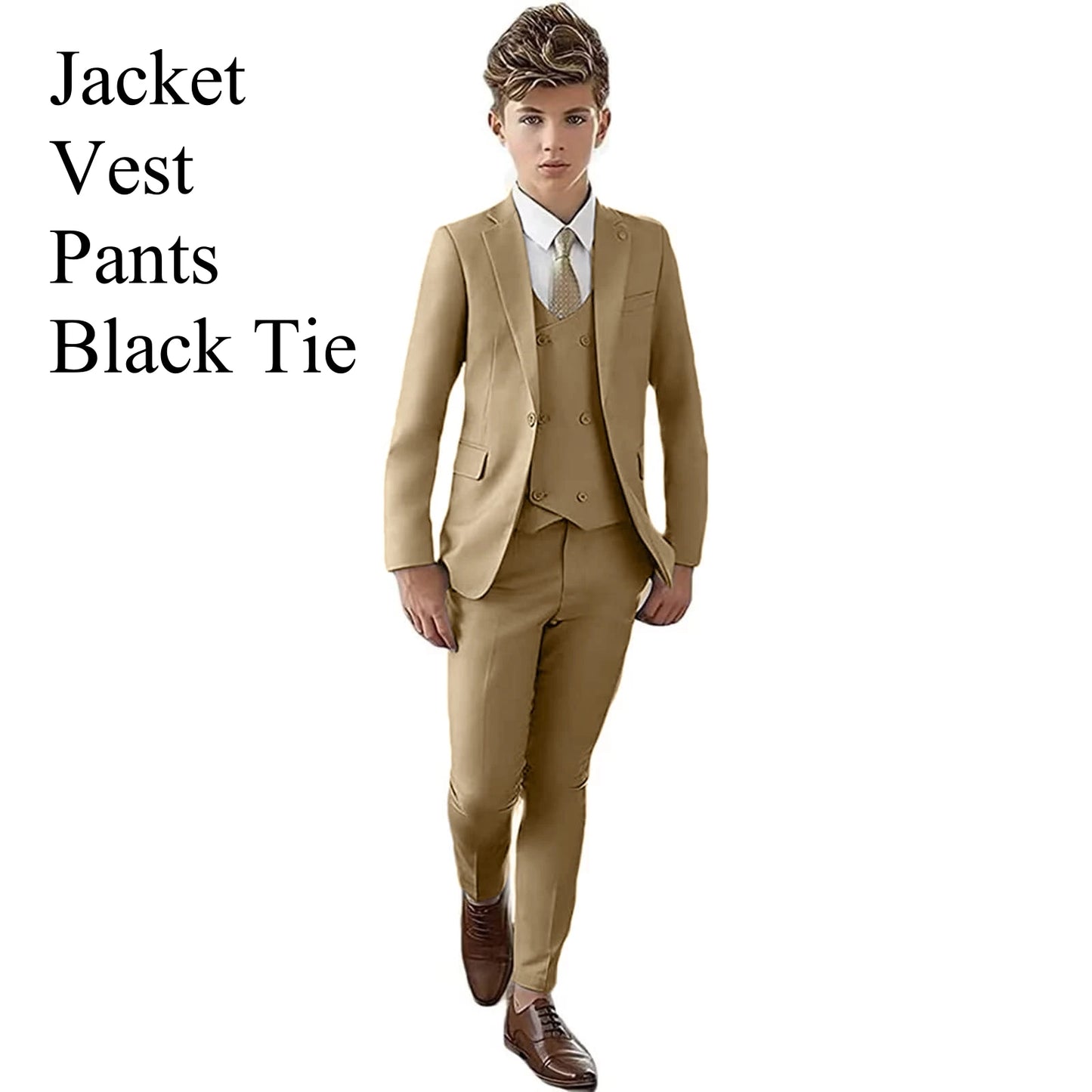 Slim Fit Boy's Suit Set 3 Pieces Tuxedo For Formal Occasion Blazer Vest And Pants Kids Outfit For Wedding Prom School Activities