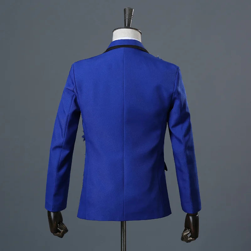 COLDKER Elegant Appliqued Mens Suits Slim Fit 2 Piece Formal Tuxedo Suits Blazer Pants with Bow Tie for Wedding Prom