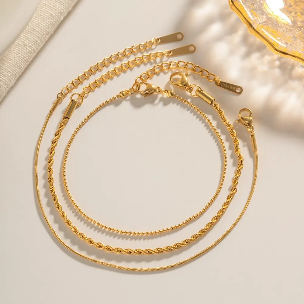 3 Pcs/Set Minimalist Classic Multi Layer Chain Bracelet For Women Three Link Set Stainless Steel Waterproof Jewelry Party Gift