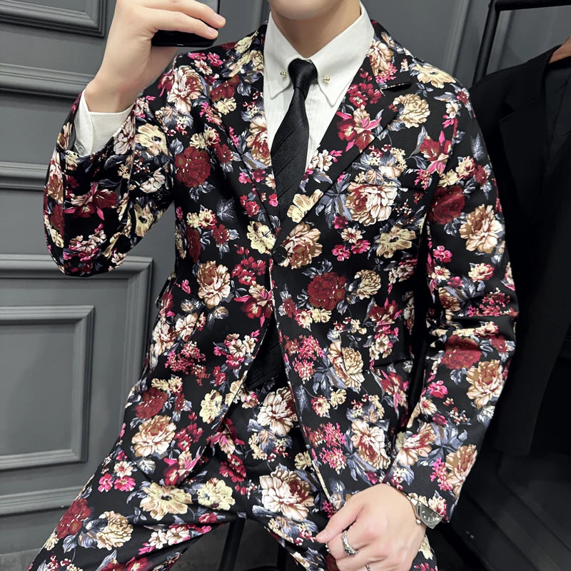 Suit (Blazer+ Pants) Men's Fashion Gentleman Slim Fit Business Outdoor Printed Gentleman Fine Cotton Wedding Work Casual Suit