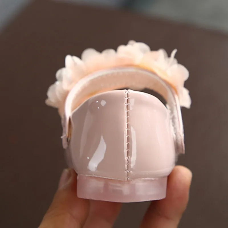 Baby Girls Walking Shoes Kids PU leather Big Flower Princess Shoes Party Wedding Baby Girls Dance Shoes Anti-Slip Casual Sneaker