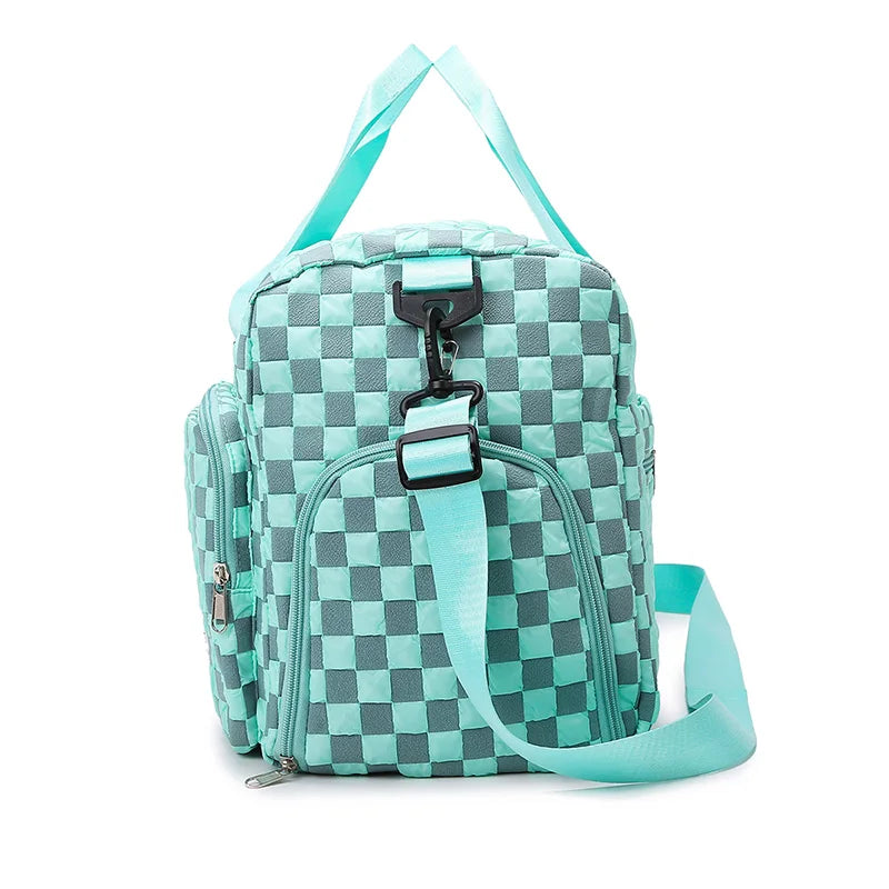 Fashion Large Capacity Checkerboard Pattern Duffle Handbag, Lightweight Travel Luggage Storage Bag, Portable Sports Fitness Bag