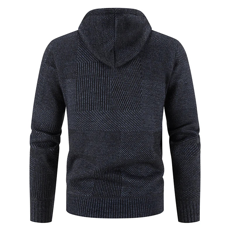 Men's Winter Sweater Jacket New Hooded Cardigan Knit Fashion Slim Fit Thick Warm Jumper Casual Zipper Hoodie Fleece Coat