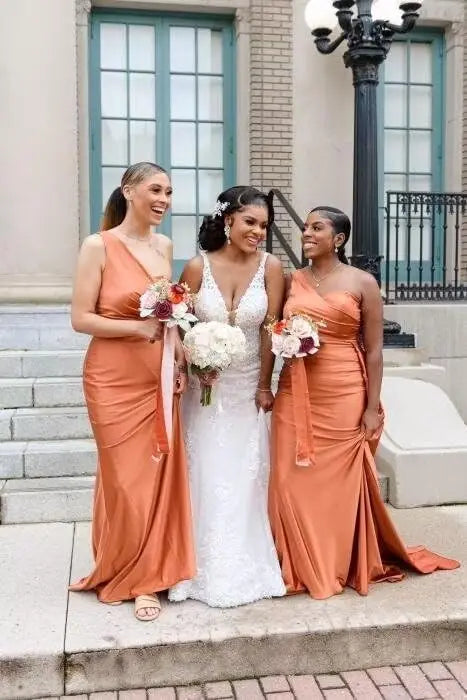 Purple Blue Pink Bridesmaid Dresses Women For Wedding Satin One Shoulder Sexy Mermaid Vestidos Para Bodas Mujer Invitada Chic