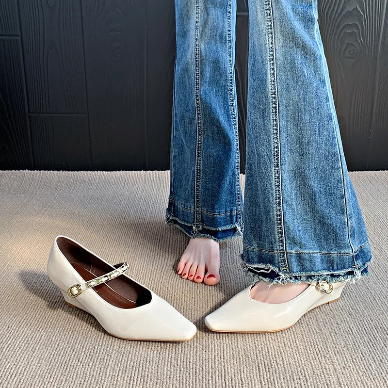 Woman Elegant High-heels 2025 Spring New Fashion French Style Soft Bottom Anti-slippery Versatile Chic Wedding Princess Shoes