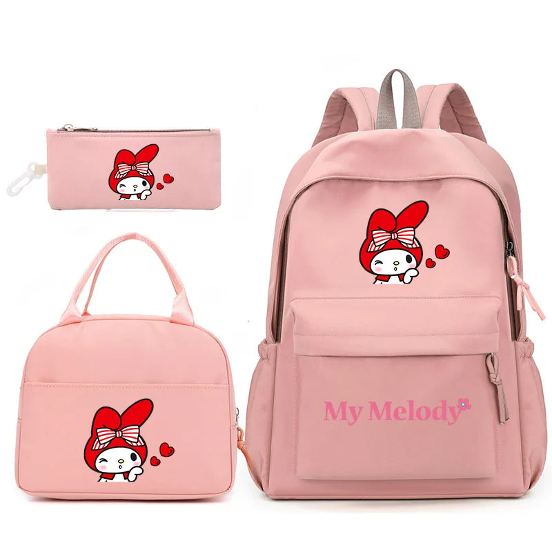 3pcs/Set My Melody Backpack with Lunch Bag for Teenagers Student School Bags Casual Comfortable Travel Set