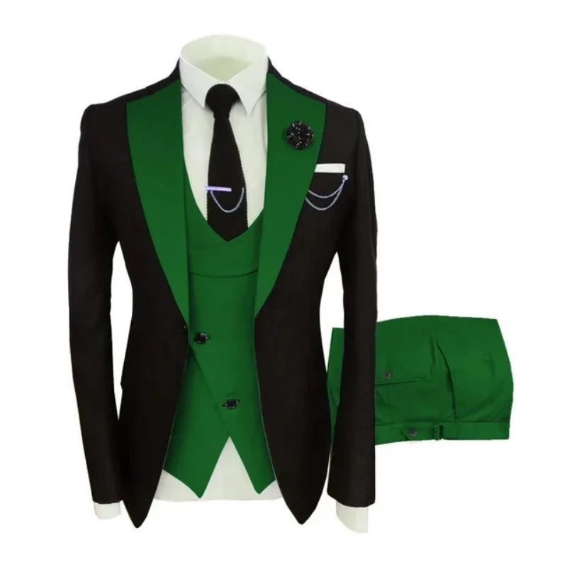 Men Suits 3 Pieces Tailored Best Man Groom Wedding Tuxedo Slim Fit Jacquard Two-color Blazer Jacket Vest Pants Tuxedo Clothing