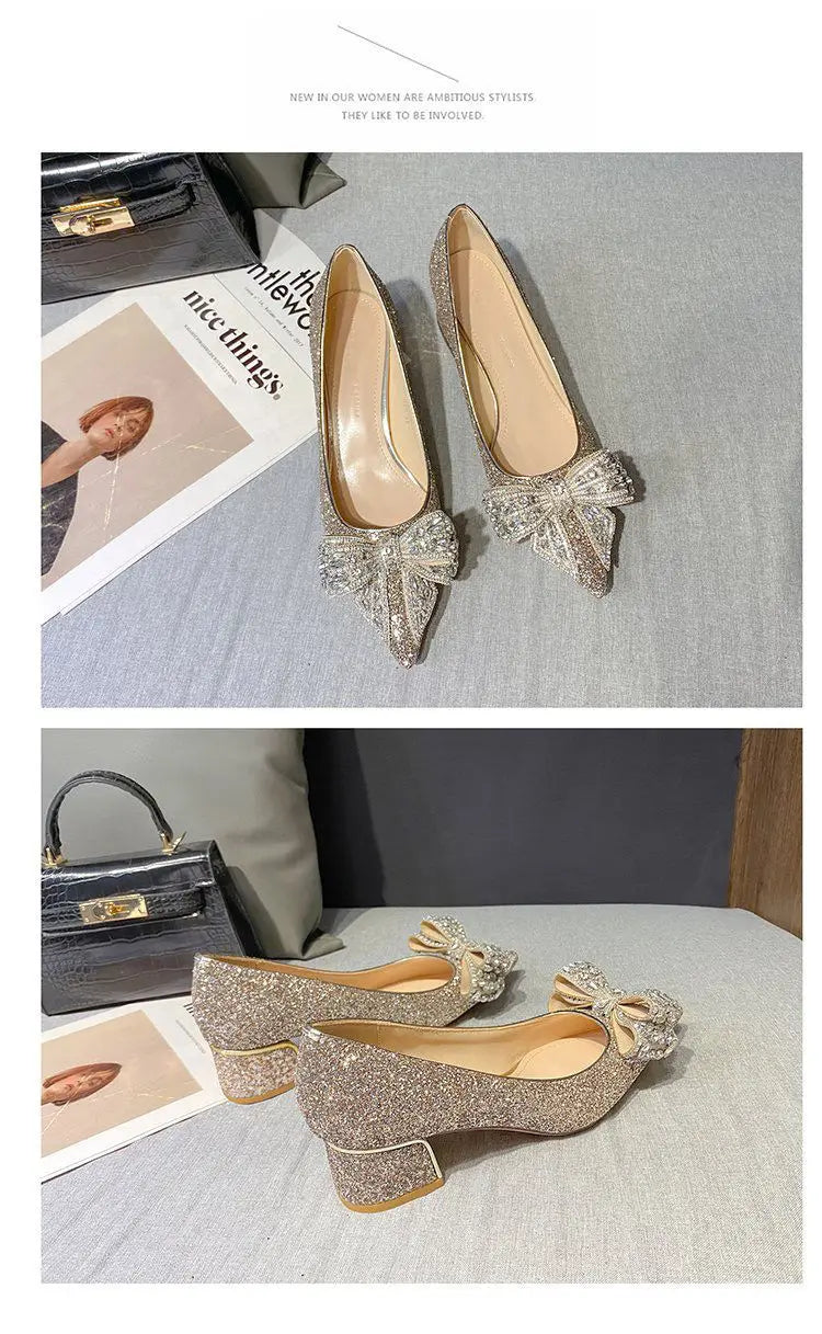 Women's Summer Footwear Stilito Rhinestone Shoes for Woman 2024 with Wedding Bride Genuine Mark Chic and Elegant A Comfortable E