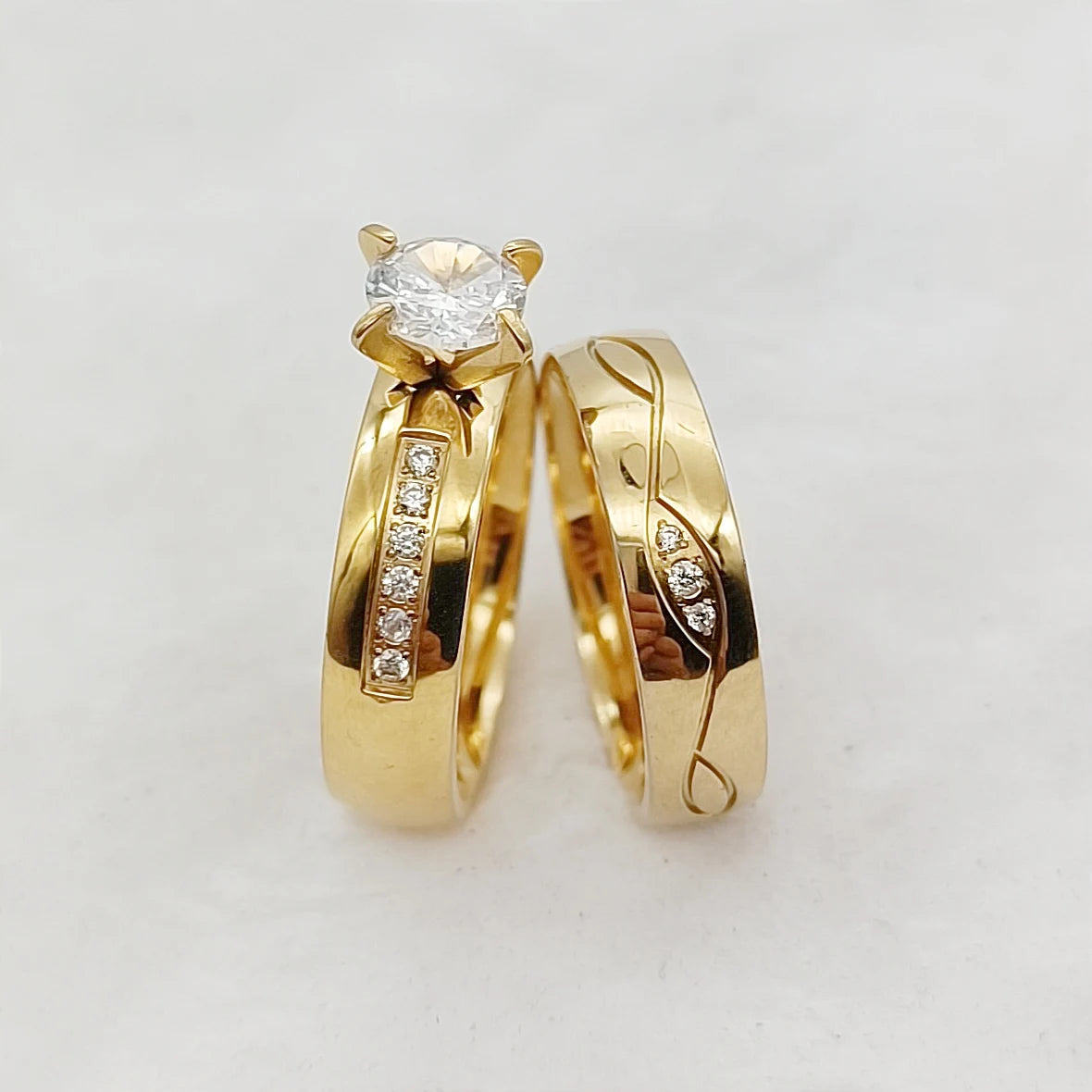 Ladies Stackable Cz Diamond Wedding Engagement Rings Bridal Sets For Girl women 24k Gold Plated Jewelry Love commitment alliance